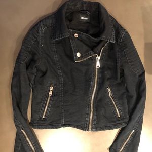 Big girls Hudson black denim moto jacket sz M
